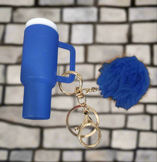 Mini Tumbler Keychain With pom- pom Charm