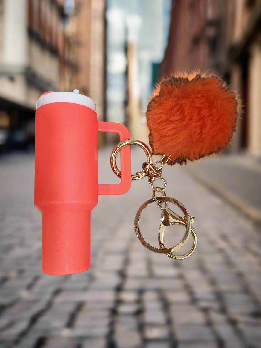 Mini Tumbler Keychain With pom- pom Charm