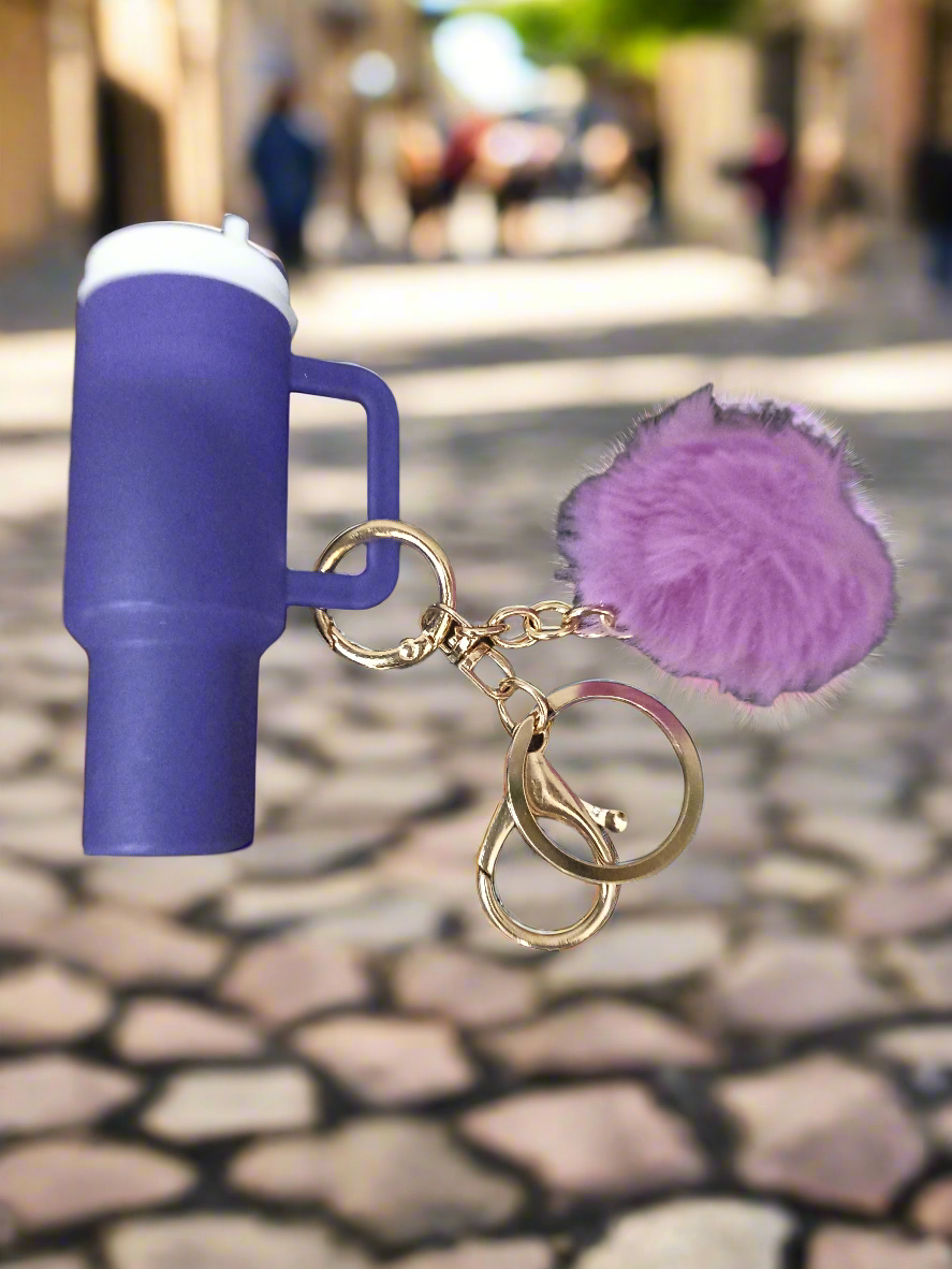 Mini Tumbler Keychain With pom- pom Charm