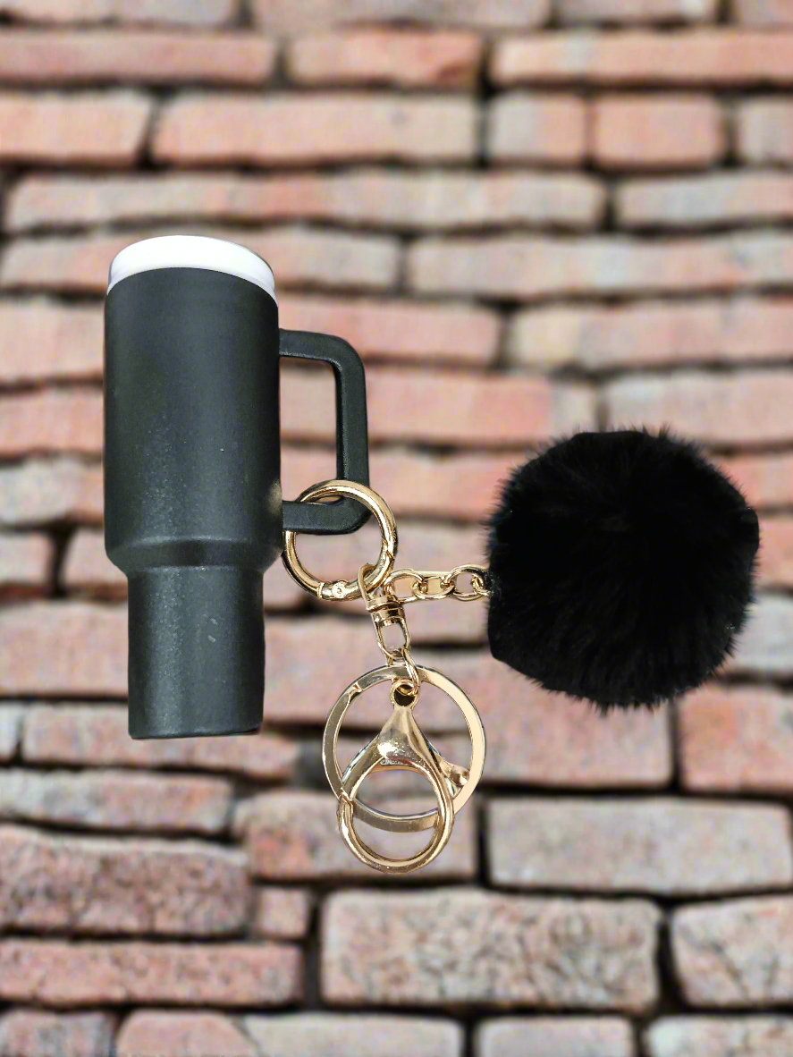 Mini Tumbler Keychain With pom- pom Charm