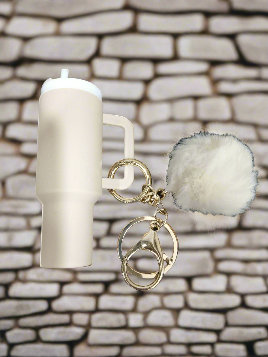 Mini Tumbler Keychain With pom- pom Charm