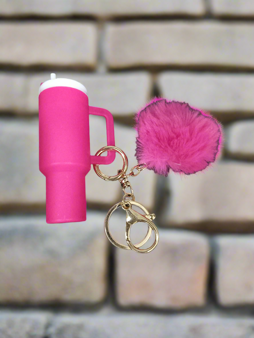 Mini Tumbler Keychain With pom- pom Charm
