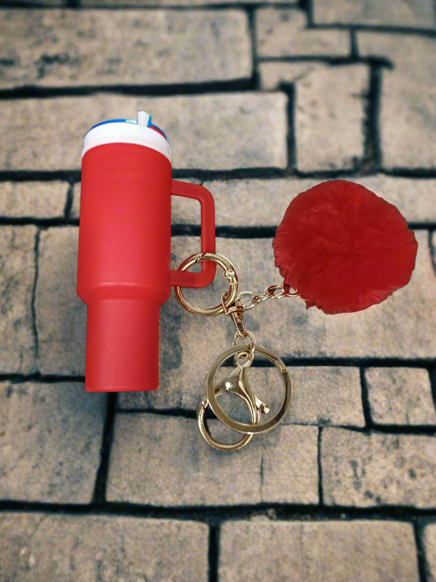 Mini Tumbler Keychain With pom- pom Charm