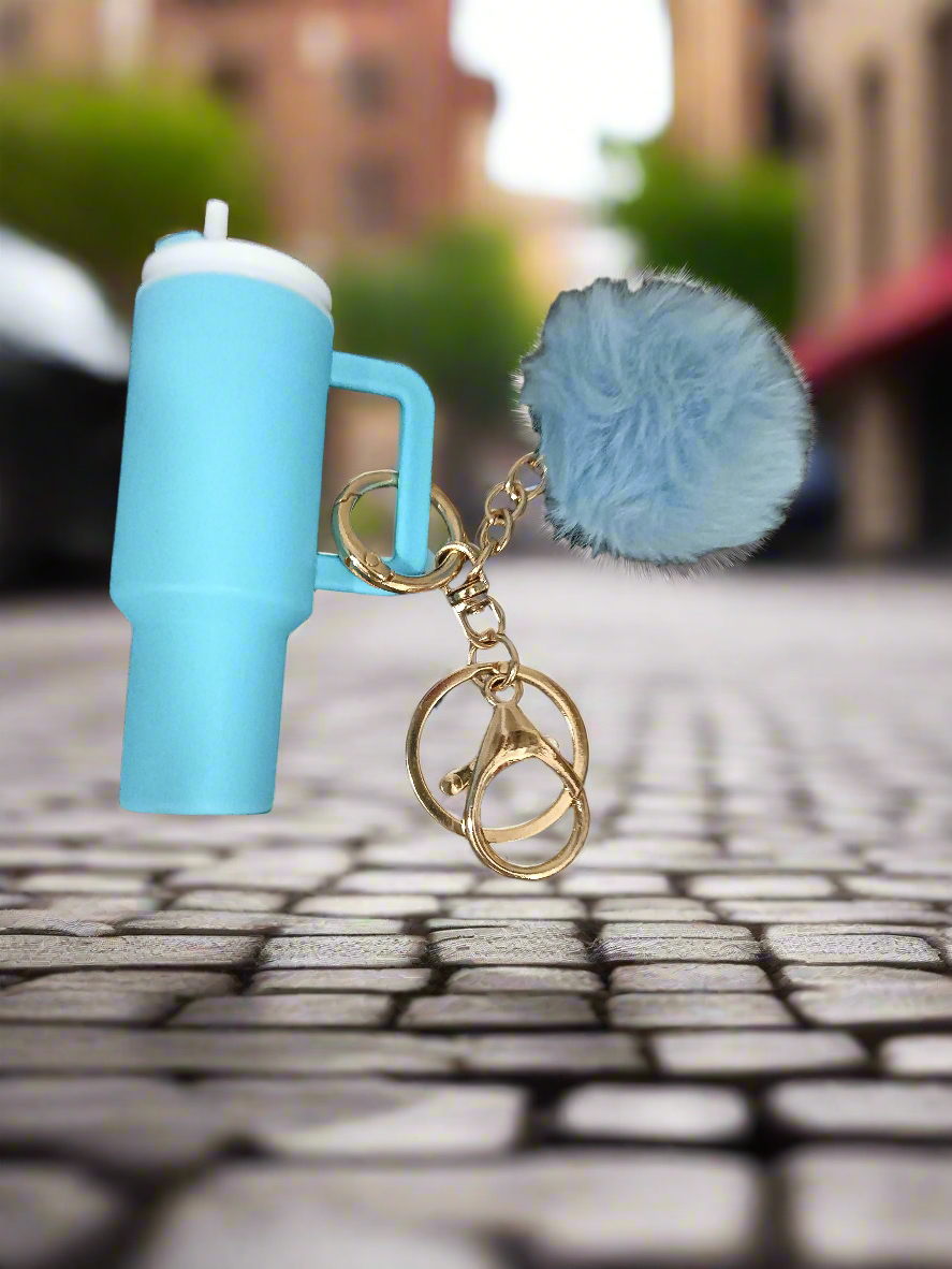 Mini Tumbler Keychain With pom- pom Charm