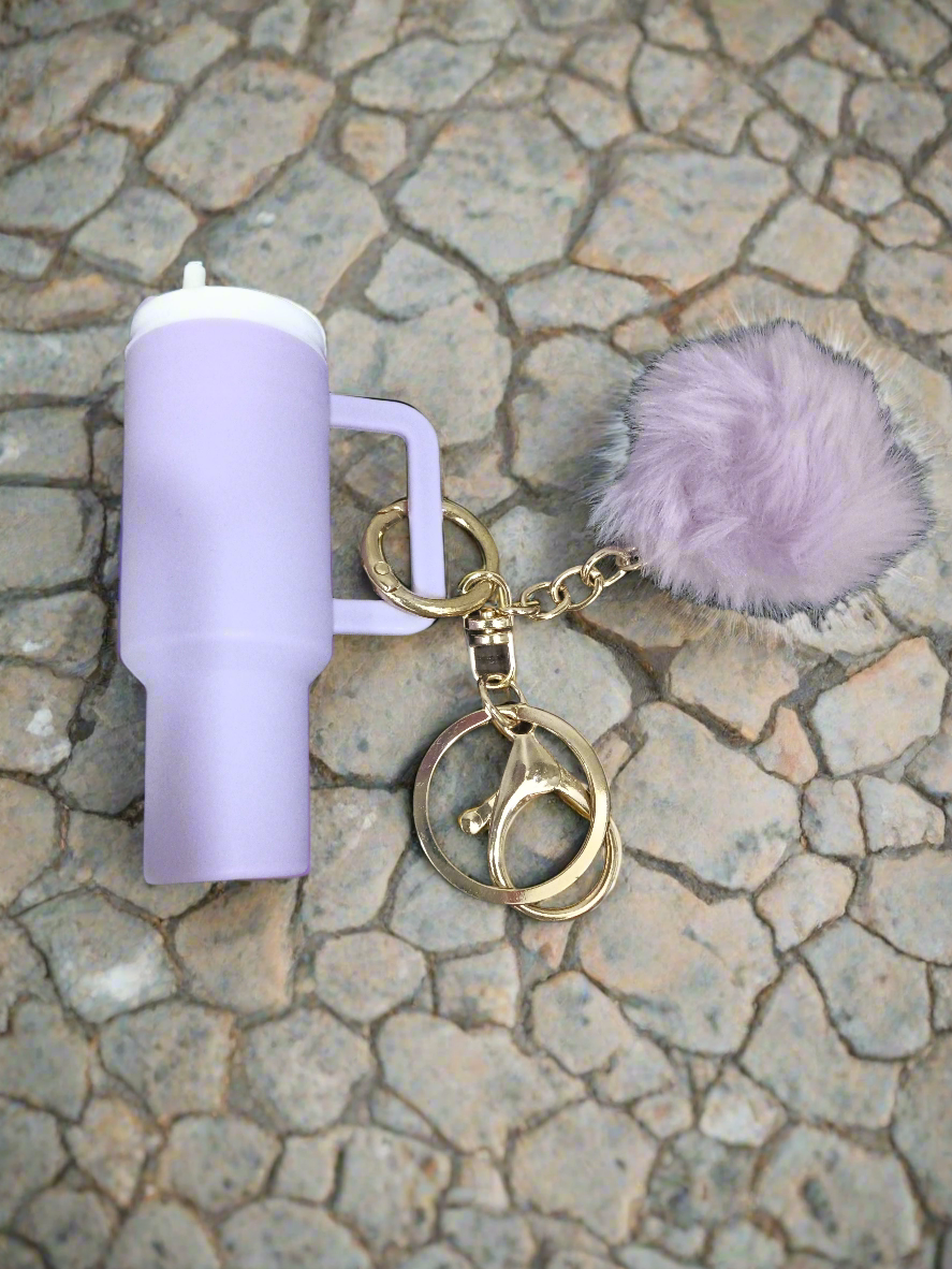 Mini Tumbler Keychain With pom- pom Charm