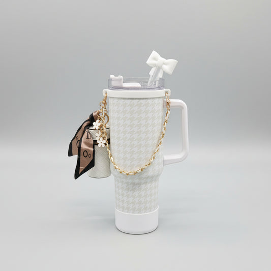 Pattern Tumbler with Straw & Charm Accessories | Insulated Stainless Steel Water Bottle for School, Work & Travel