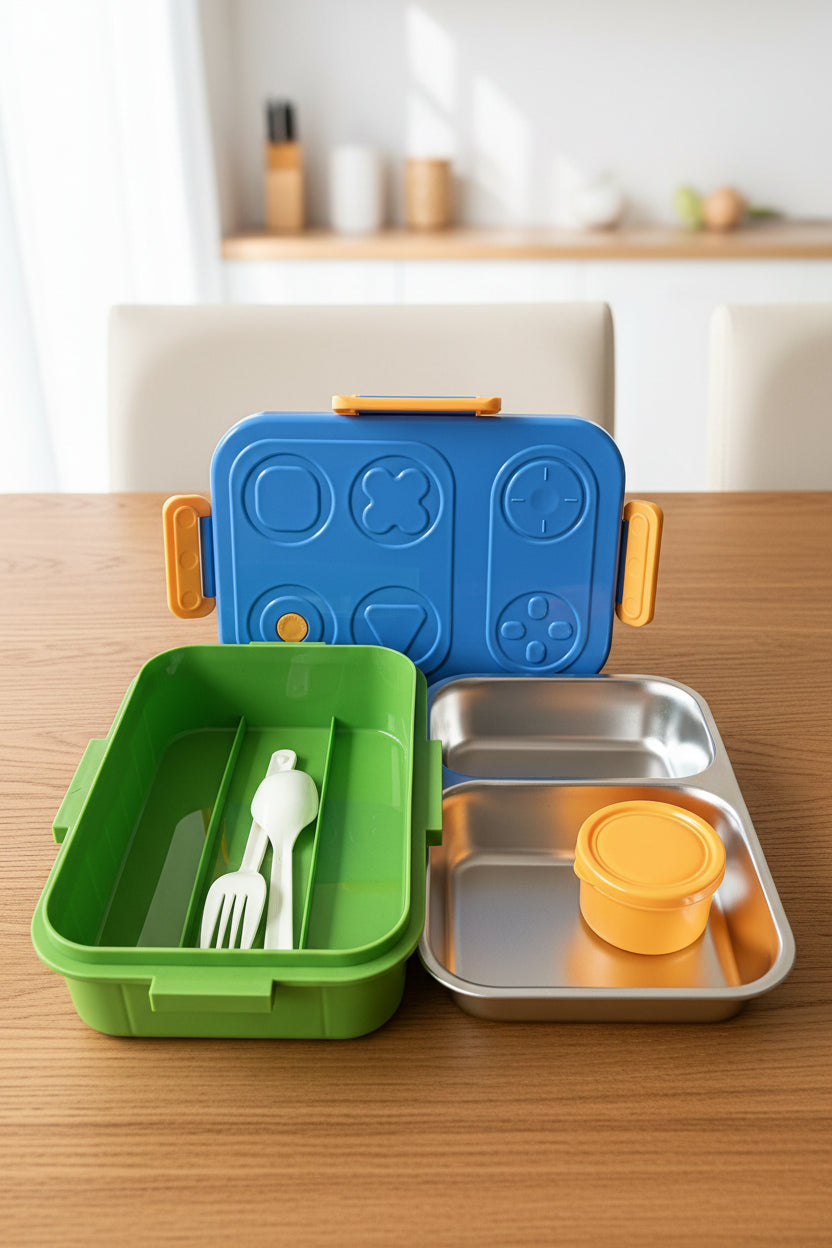 Spill Free 3 Partiton Lunch Boxes with cutlery