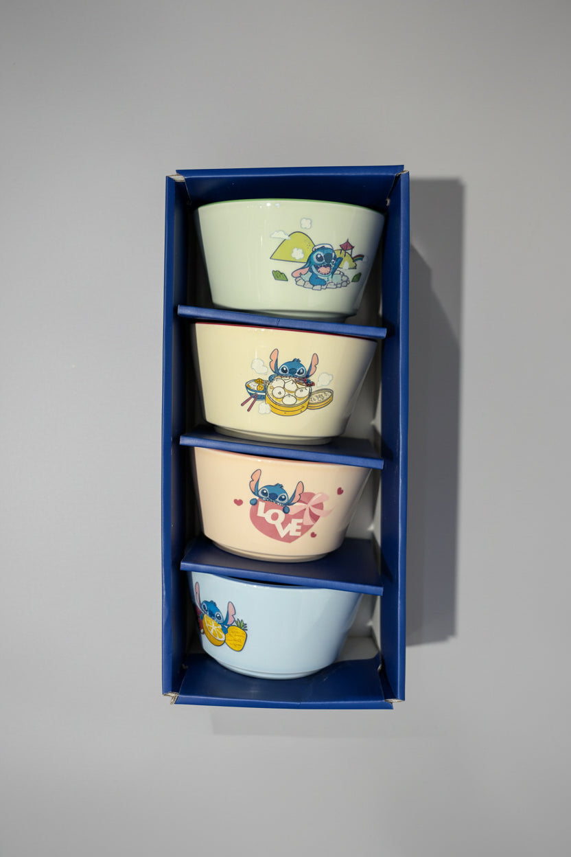 Stitch Character Ceramic Bowl Set of 4 | Cute Serving & Cereal Bowls