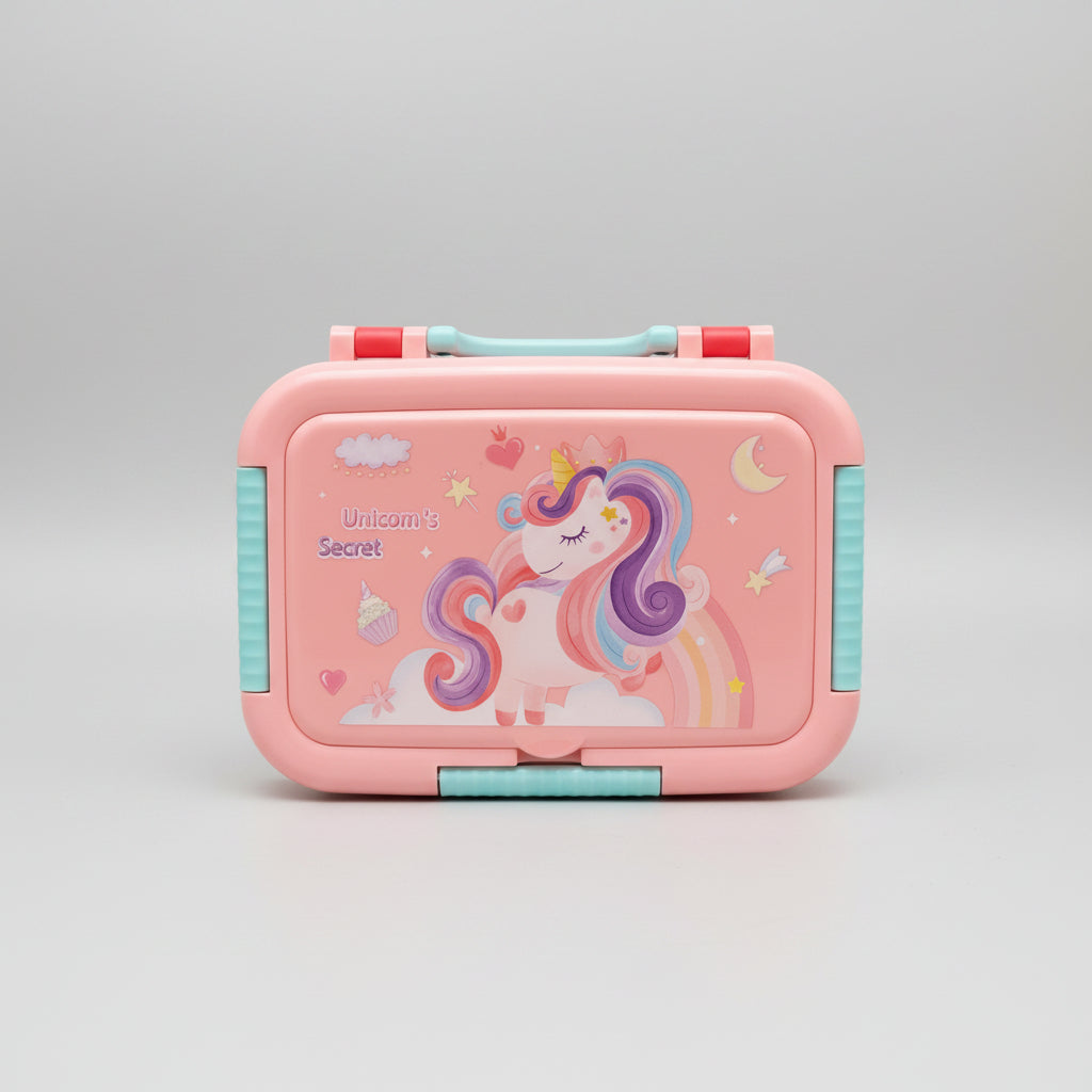 Character Compartment Lunch Box with Spoon | Portable Bento Box for Kids