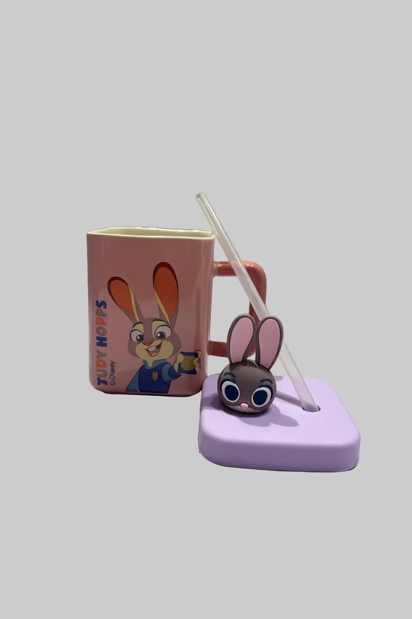 Zoo Character Ceramic Mug & Spoon Set | Cute Animated Coffee Cup