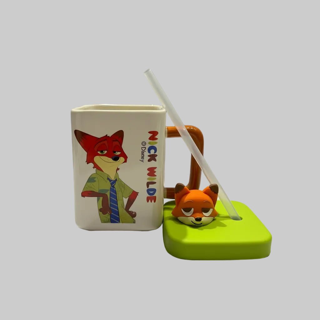 Zoo Character Ceramic Mug & Spoon Set | Cute Animated Coffee Cup