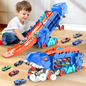 Dinosaur Transport Truck & Race Track Play Set | Interactive Toy Car Transporter