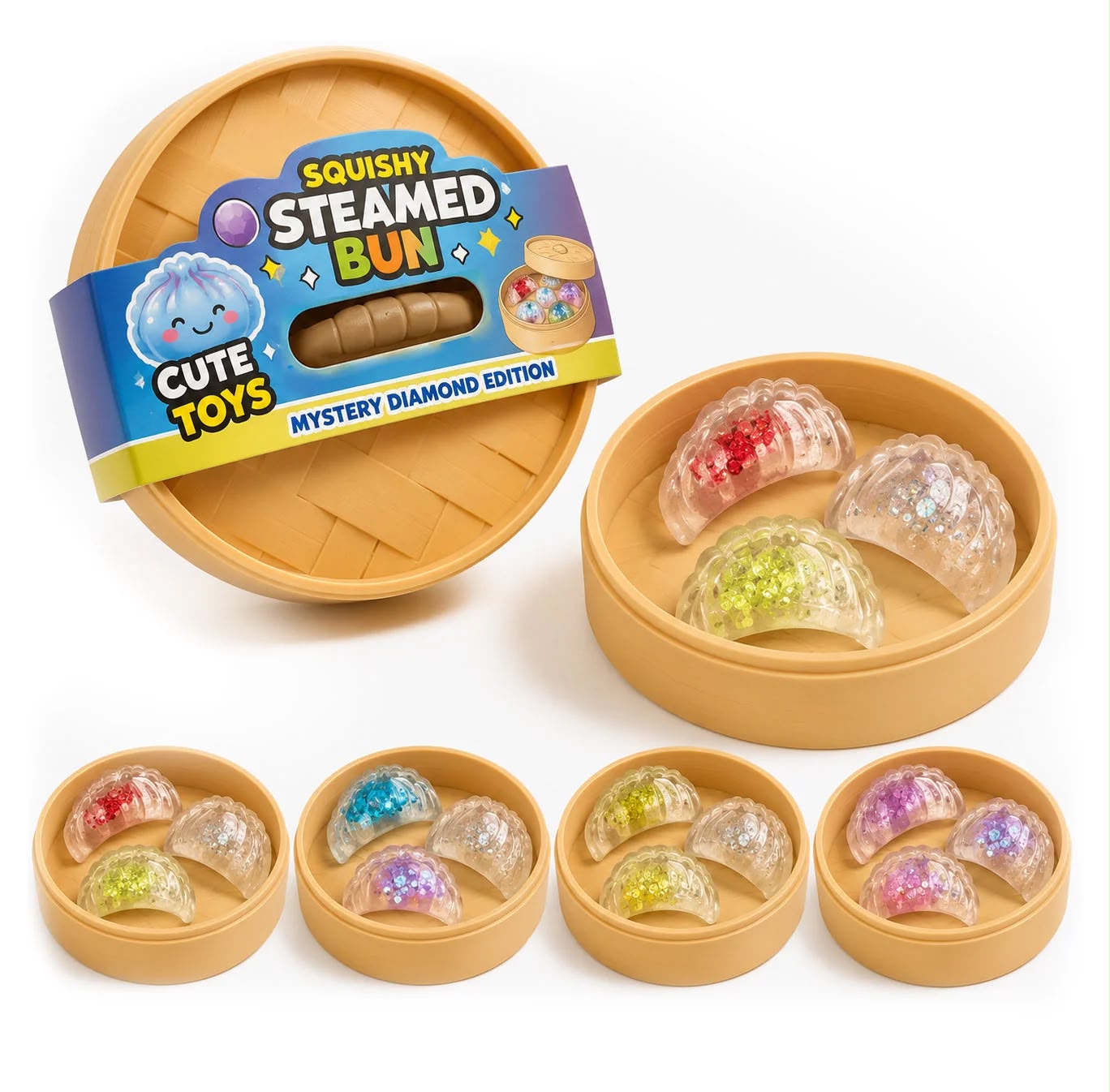 Cute Glitter Momo Squishy | Soft Kawaii Stress Relief Toy for Kids