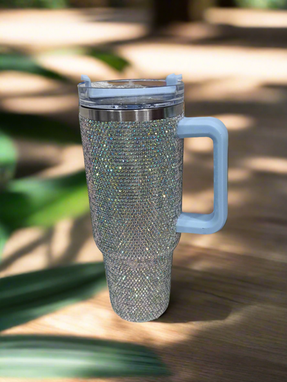 Shiny Rhinestone Stainless Steel Tumbler With Handle