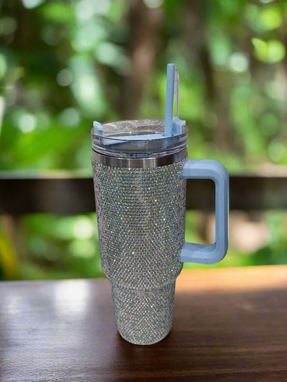 Shiny Rhinestone Stainless Steel Tumbler With Handle