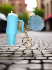 Mini Tumbler Keychain With pom- pom Charm