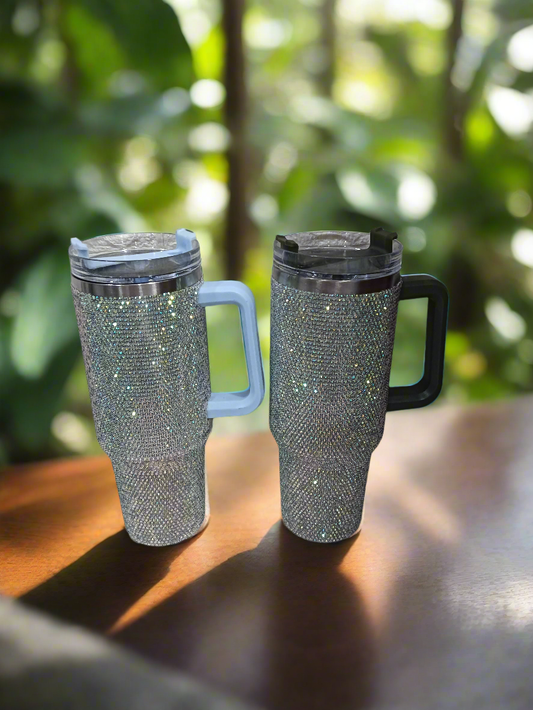 Shiny Rhinestone Stainless Steel Tumbler With Handle