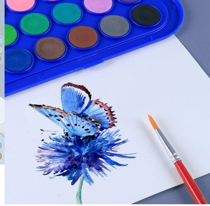 Portable 12-Color Solid Watercolor Paint Set with Brush