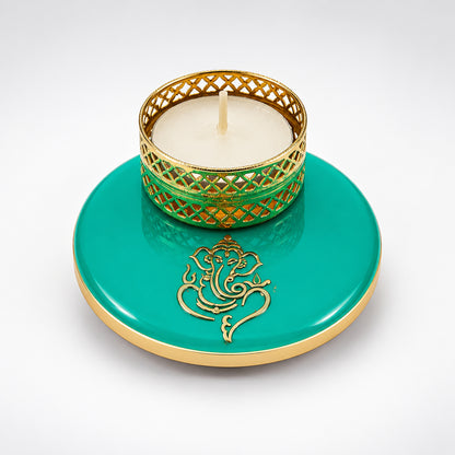 Traditional Round Golden Metal T-Light Candle | Festive Wax Tea Light