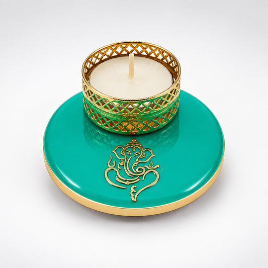 Traditional Round Golden Metal T-Light Candle | Festive Wax Tea Light