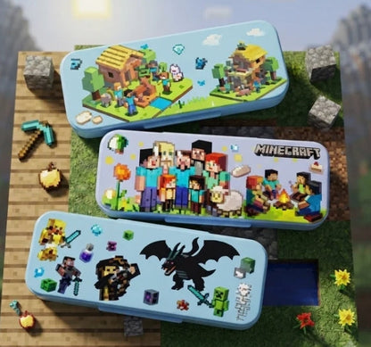 Minecraft Geometry Box | Minecraft Double Layer Pencil Pouch | Large Capacity Pencil Case for Kids