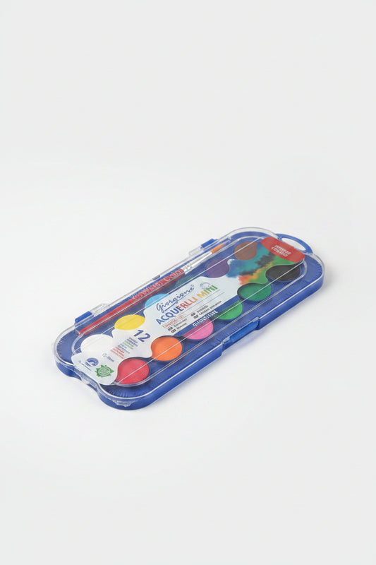 Portable 12-Color Solid Watercolor Paint Set with Brush