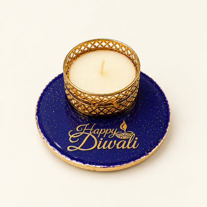 Traditional Round Golden Metal T-Light Candle | Festive Wax Tea Light