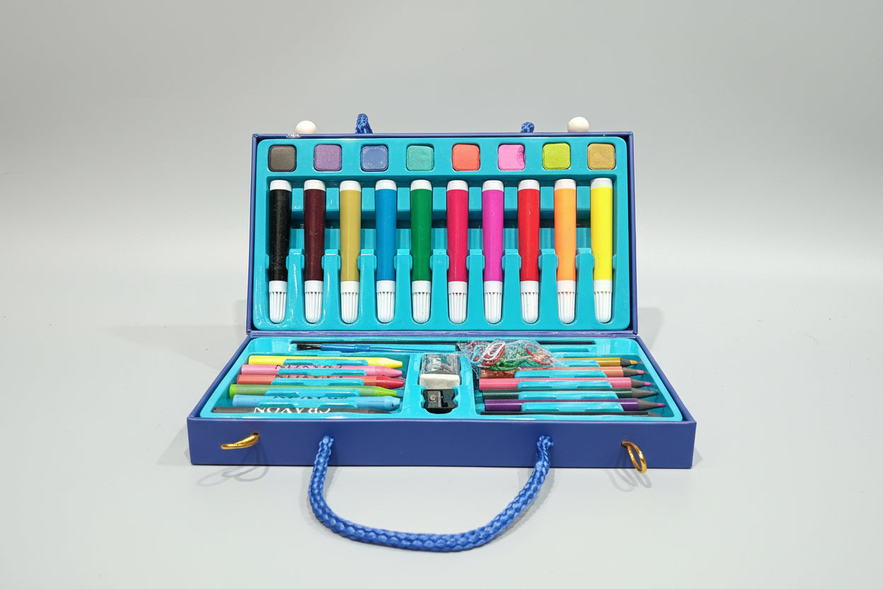 56 pieces Art & Drawing Colour Kit | Complete Stationery & Colouring Set for Kids