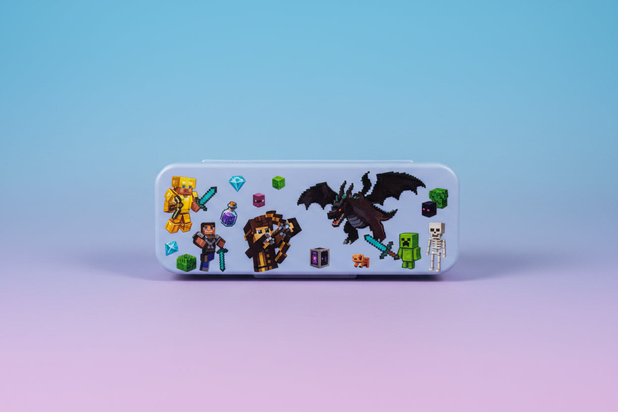 Minecraft Geometry Box | Minecraft Double Layer Pencil Pouch | Large Capacity Pencil Case for Kids