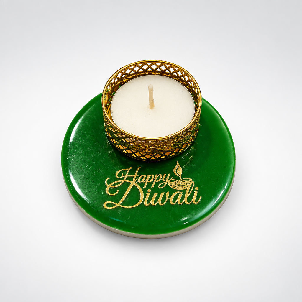 Traditional Round Golden Metal T-Light Candle | Festive Wax Tea Light