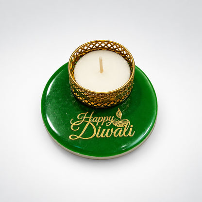 Traditional Round Golden Metal T-Light Candle | Festive Wax Tea Light