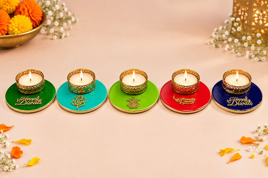 Traditional Round Golden Metal T-Light Candle | Festive Wax Tea Light