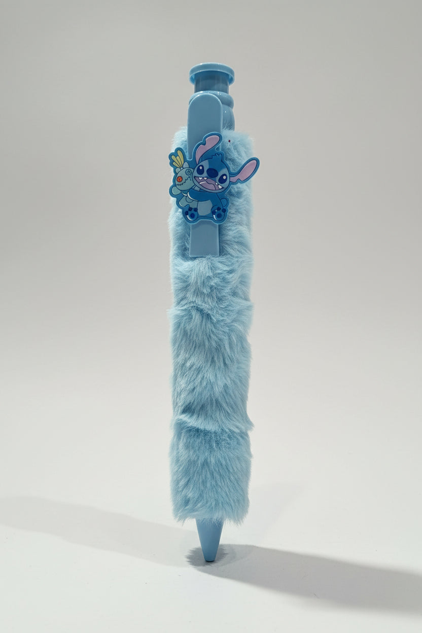 Cute Plush Stitch Fur Pen | Soft Character Gel Pen for Kids & School