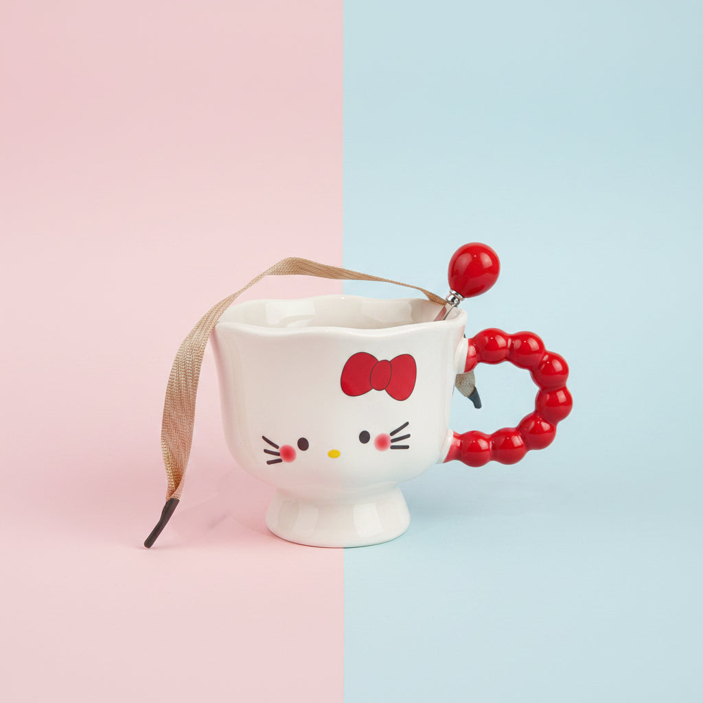 Cute Ceramic Mug with Matching Spoon | Aesthetic Drinkware & Gift Cup