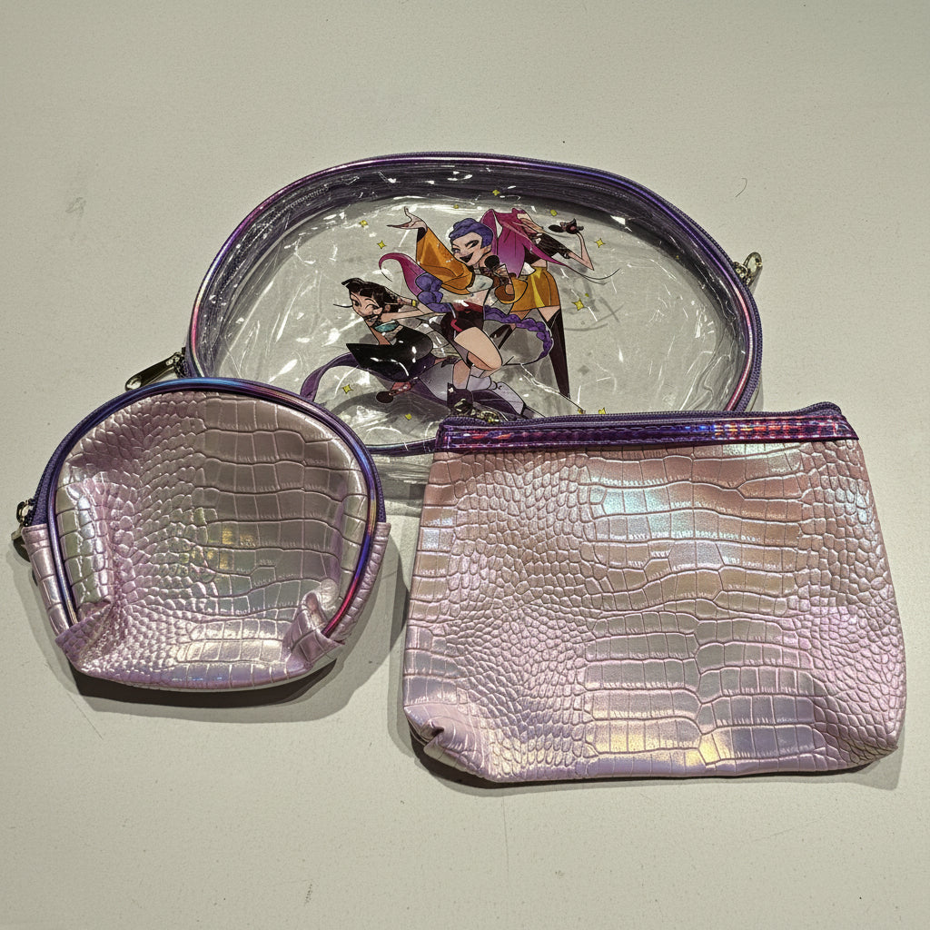 K-Pop 3-Piece Vanity Pouch Set | Portable Cosmetic & Travel Organizer Kit