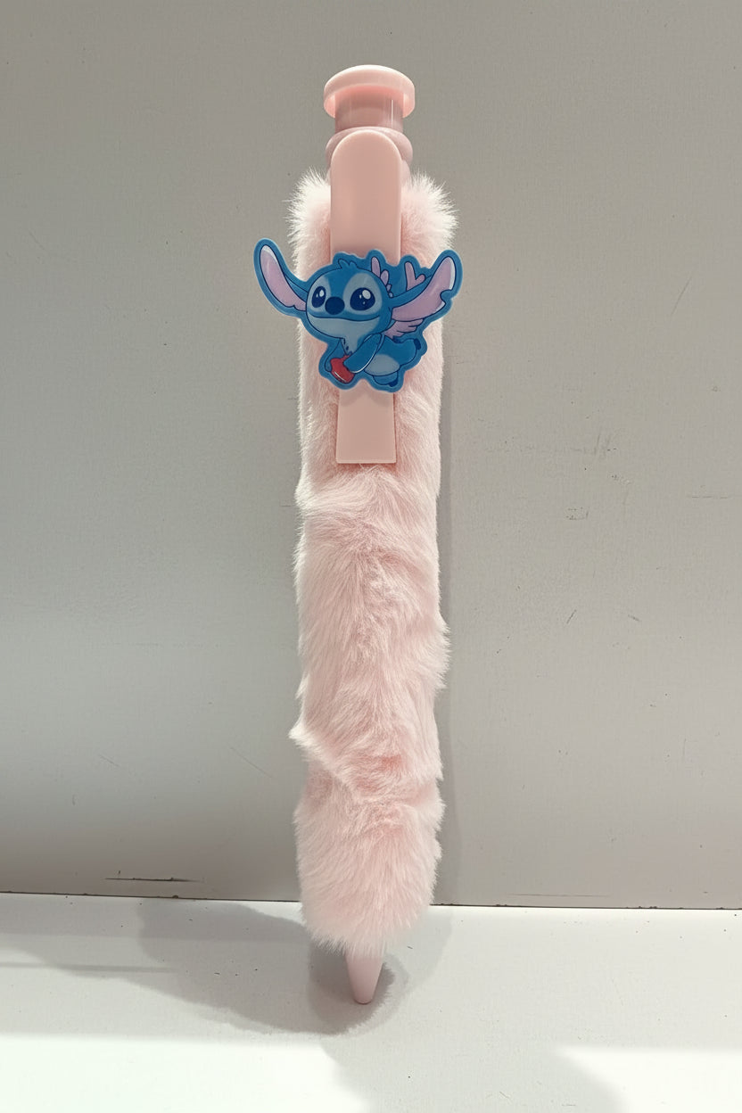 Cute Plush Stitch Fur Pen | Soft Character Gel Pen for Kids & School