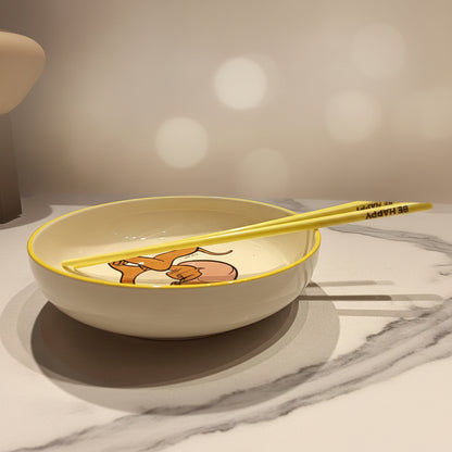 Tom & Jerry Ceramic Dinnerware Gift Combo | Cute Cartoon Bowl, Mug, Chopsticks & Spoon Set