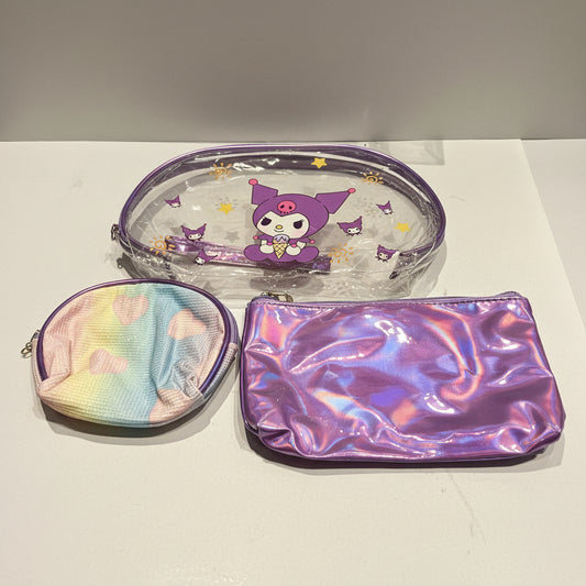 Kuromi 3-Piece Vanity Pouch Set | Portable Cosmetic & Toiletry Bag Kit