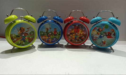 Minecraft Character Twin Bell Alarm Clock | Pixel Gamer Desk & Table Clock for Kids