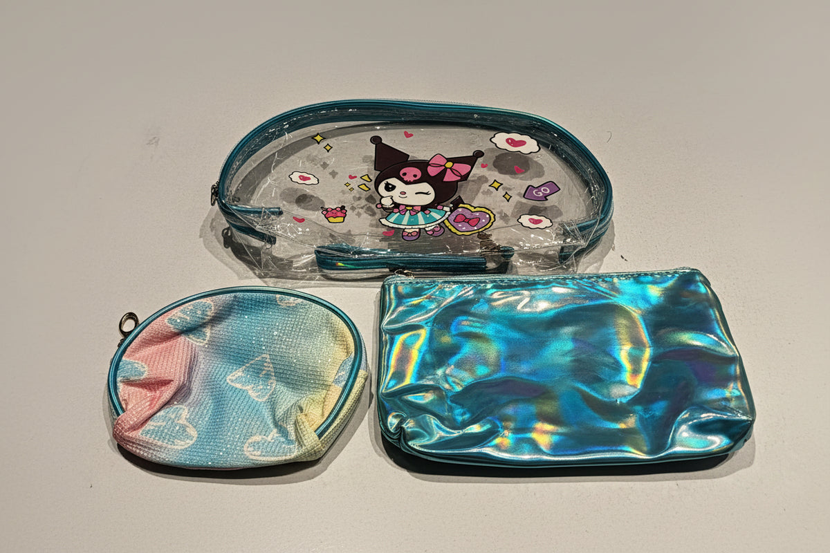 Kuromi 3-Piece Vanity Pouch Set | Portable Cosmetic & Toiletry Bag Kit