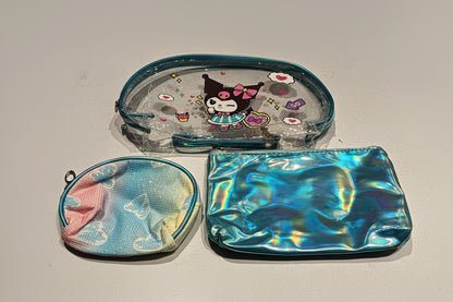 Kuromi 3-Piece Vanity Pouch Set | Portable Cosmetic & Toiletry Bag Kit