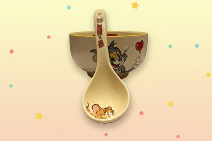 Tom & Jerry Ceramic Dinnerware Gift Combo | Cute Cartoon Bowl, Mug, Chopsticks & Spoon Set