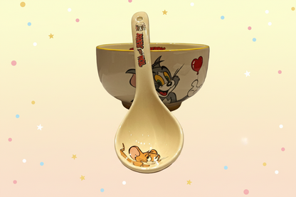 Tom & Jerry Ceramic Dinnerware Gift Combo | Cute Cartoon Bowl, Mug, Chopsticks & Spoon Set