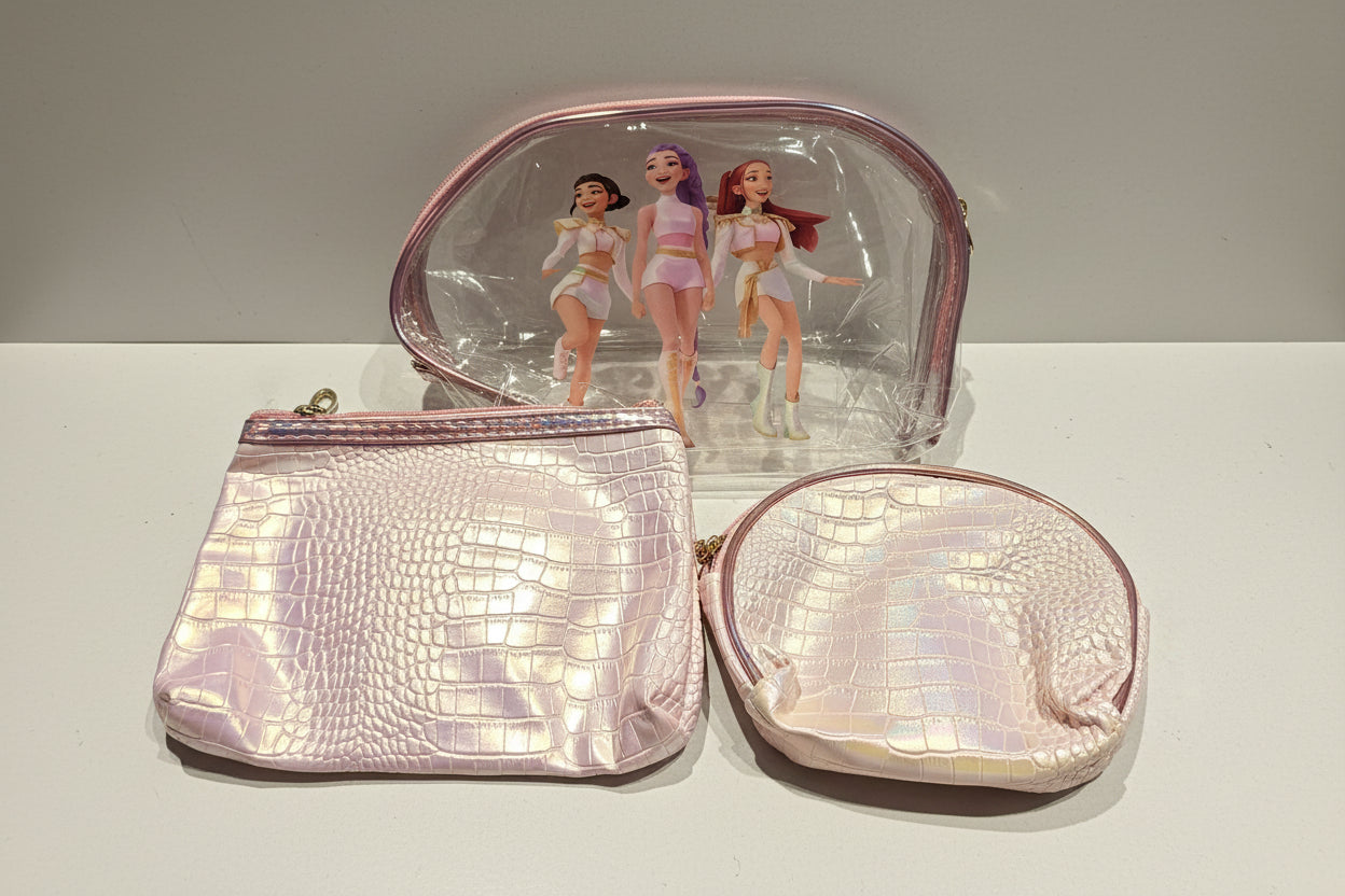 K-Pop 3-Piece Vanity Pouch Set | Portable Cosmetic & Travel Organizer Kit