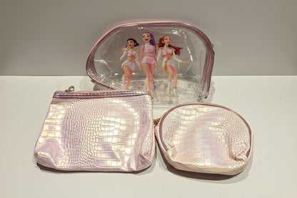 K-Pop 3-Piece Vanity Pouch Set | Portable Cosmetic & Travel Organizer Kit