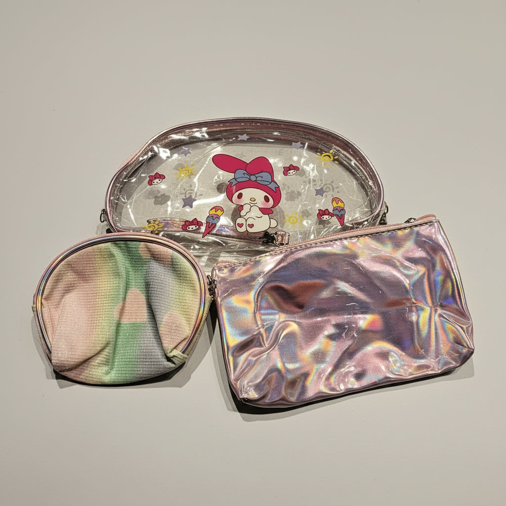Kuromi 3-Piece Vanity Pouch Set | Portable Cosmetic & Toiletry Bag Kit