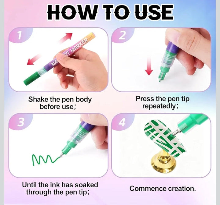 Nail Art Markers | 12 Colors Nail Art Gel Pen Set | 3D DIY Nail Art Liner Pens