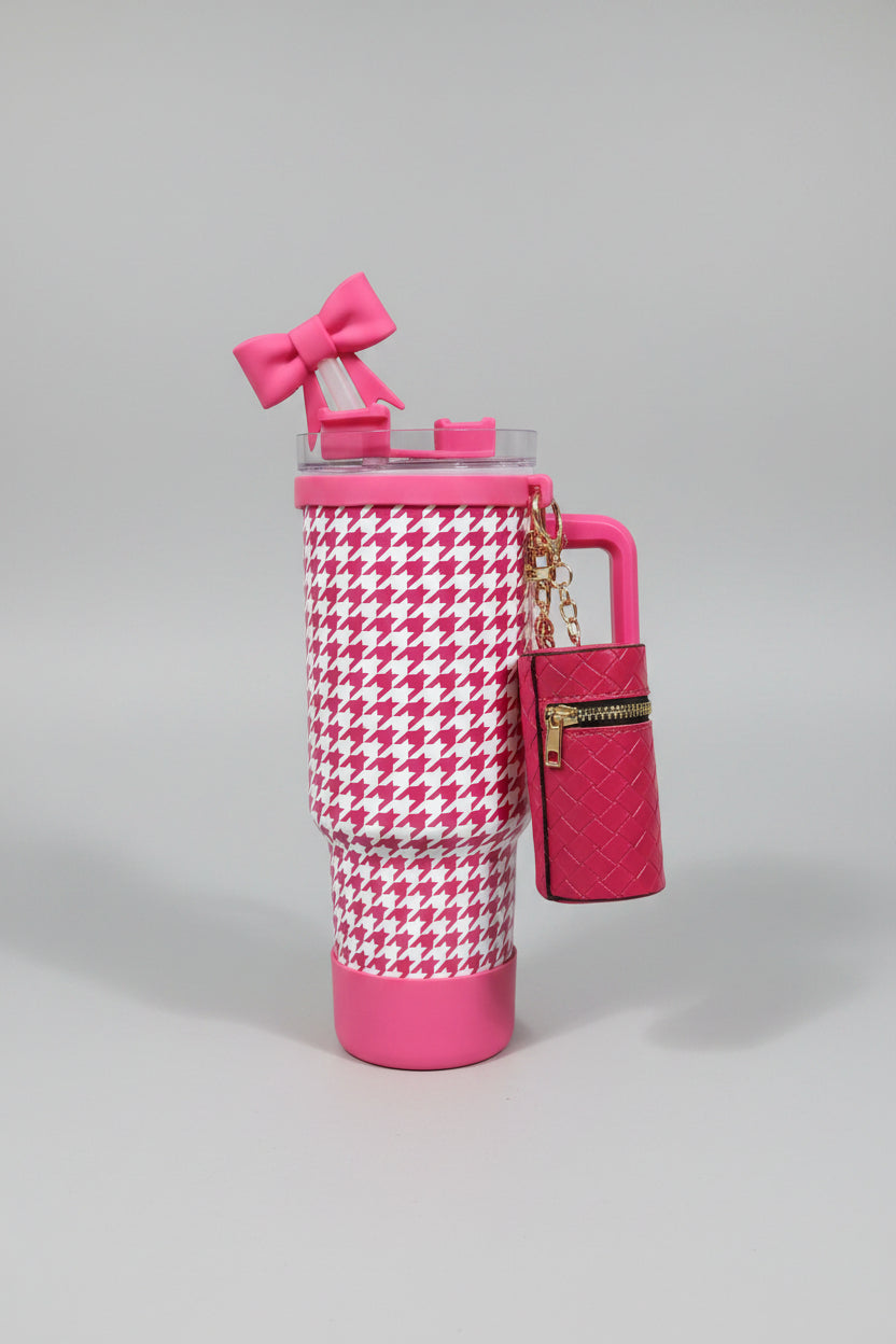 Pattern Tumbler with Straw & Charm Accessories | Insulated Stainless Steel Water Bottle for School, Work & Travel