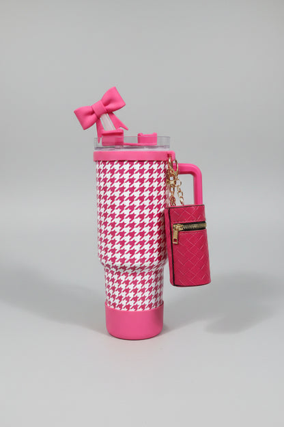 Pattern Tumbler with Straw & Charm Accessories | Insulated Stainless Steel Water Bottle for School, Work & Travel