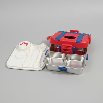 Mario Theme Multi-Compartment Bento Lunch Box with Cutlery Set | Leak-Proof Meal Container for Kids & Adults